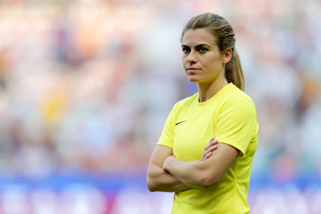 Karen Carney in Sky Sports studio during live football analysis in 2025