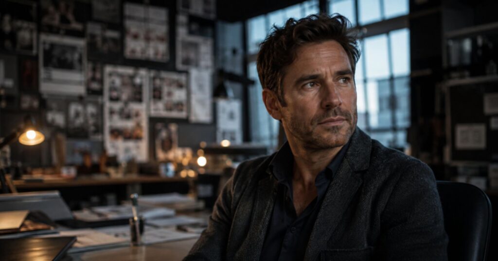 Patrick Carr, British writer and producer, in a cinematic film production studio